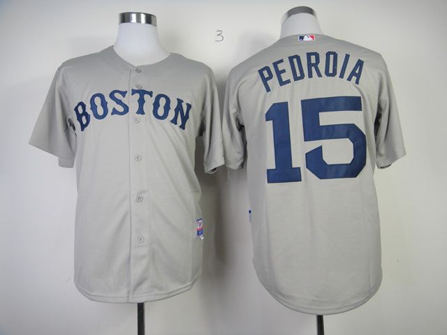 Men Boston Red Sox #15 Pedroia Grey MLB Jerseys1